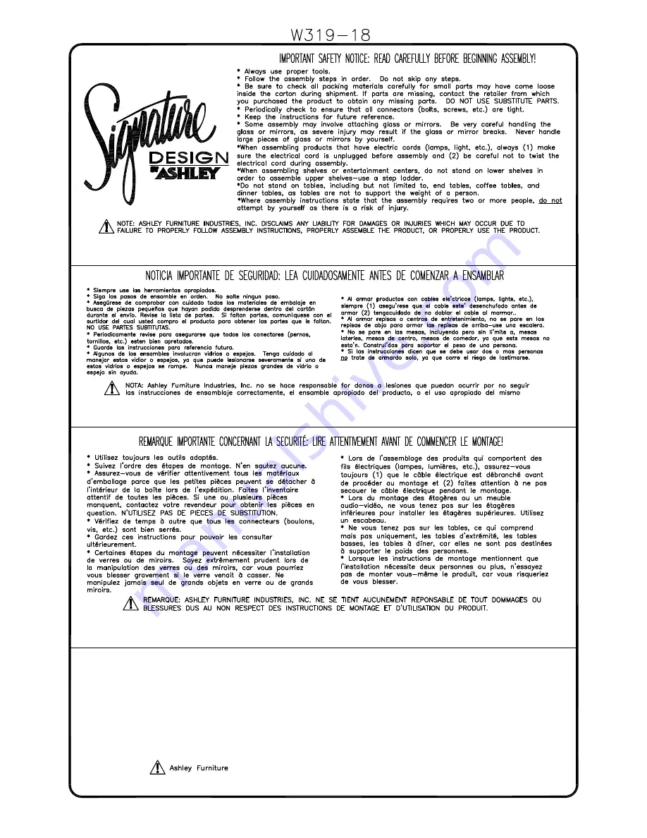 Ashley SIGNATURE W319-18 Manual Download Page 1