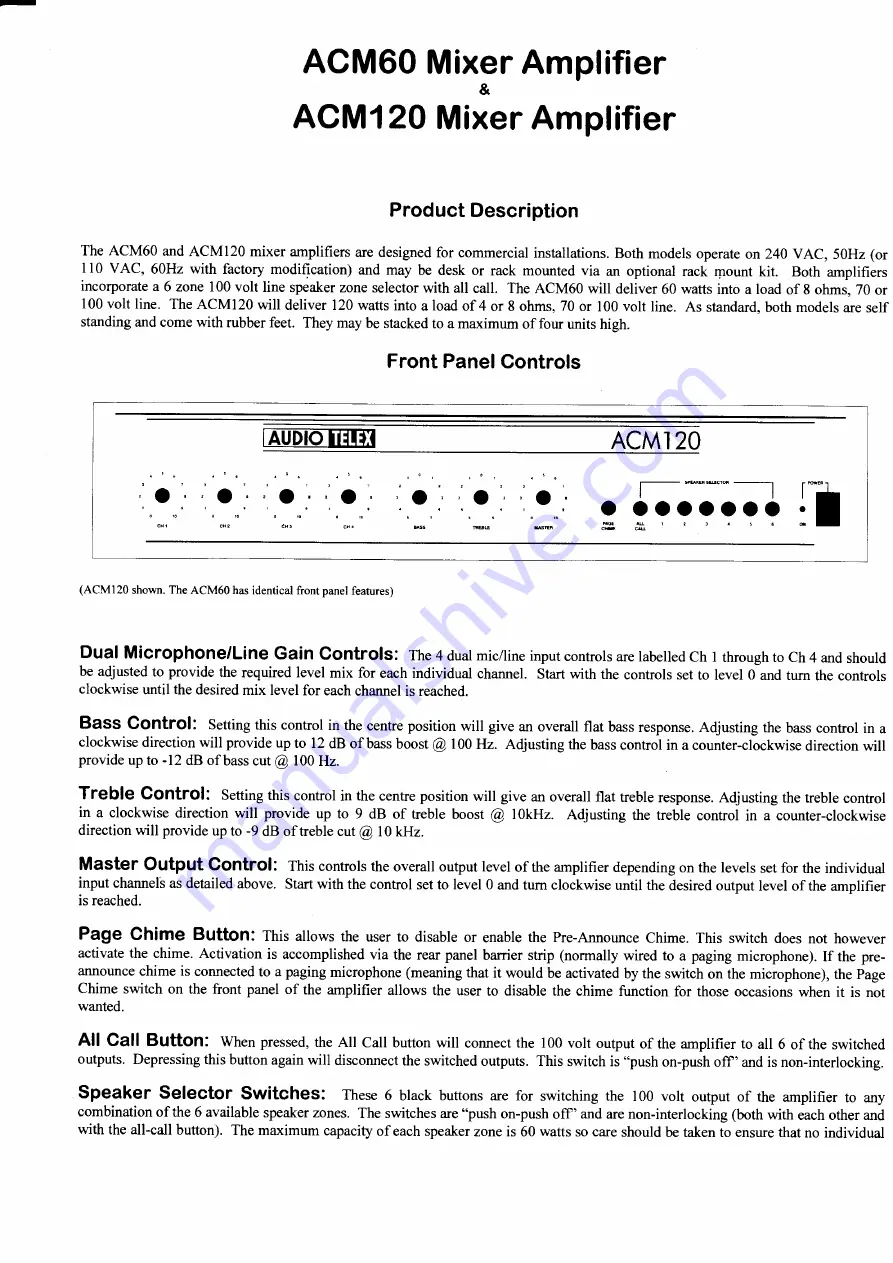 AUDIO TELEX ACM120 Скачать руководство пользователя страница 3