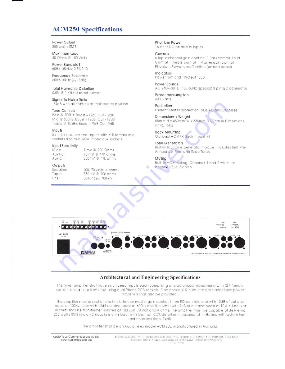 AUDIO TELEX ACM250 Скачать руководство пользователя страница 2