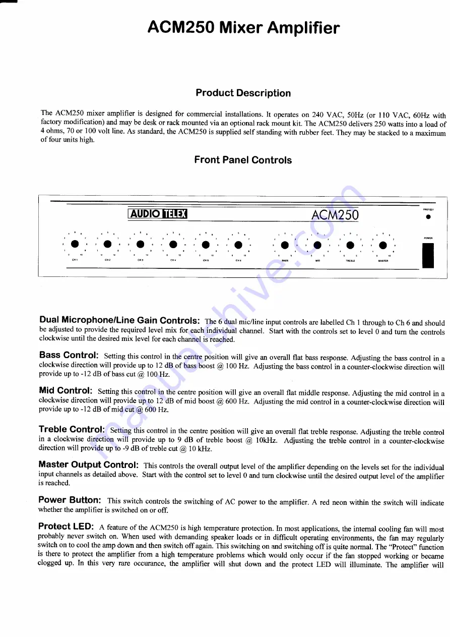 AUDIO TELEX ACM250 Скачать руководство пользователя страница 3