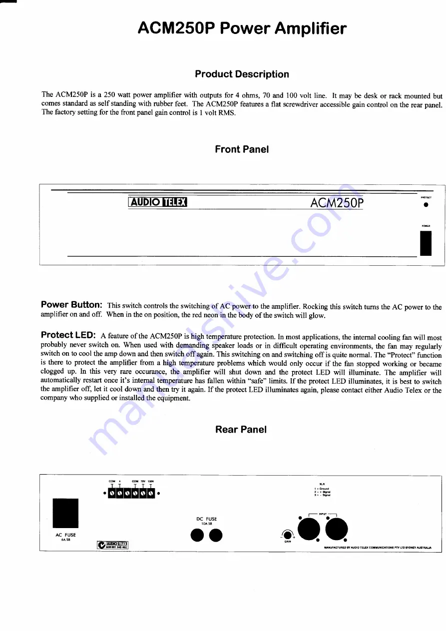 AUDIO TELEX ACM250P Скачать руководство пользователя страница 3