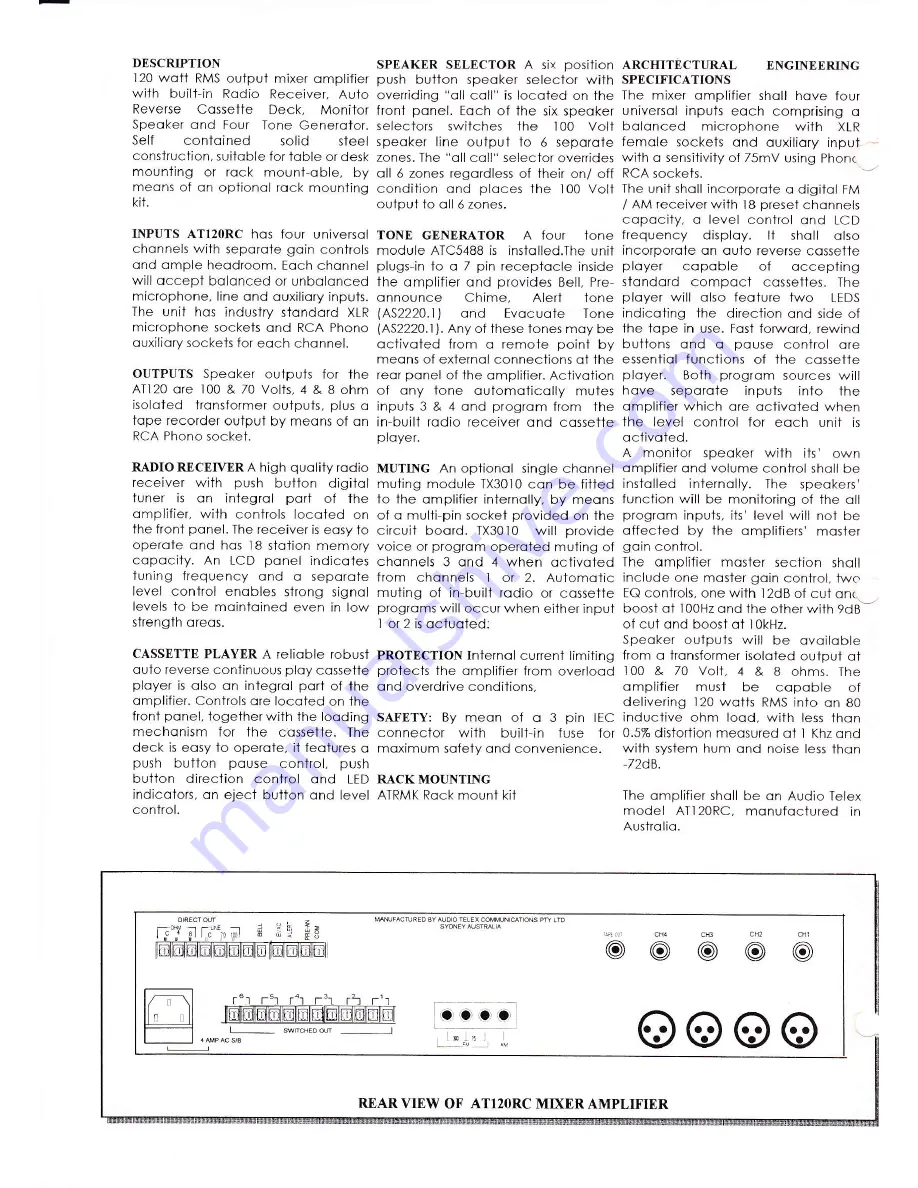 AUDIO TELEX AT120RC Скачать руководство пользователя страница 2