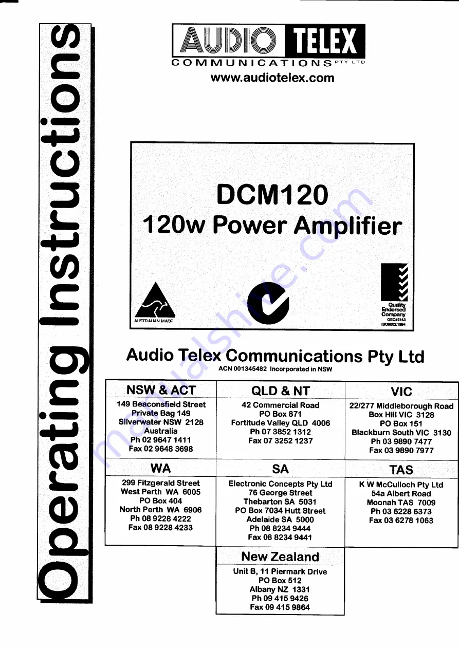 AUDIO TELEX DCM120 Скачать руководство пользователя страница 2