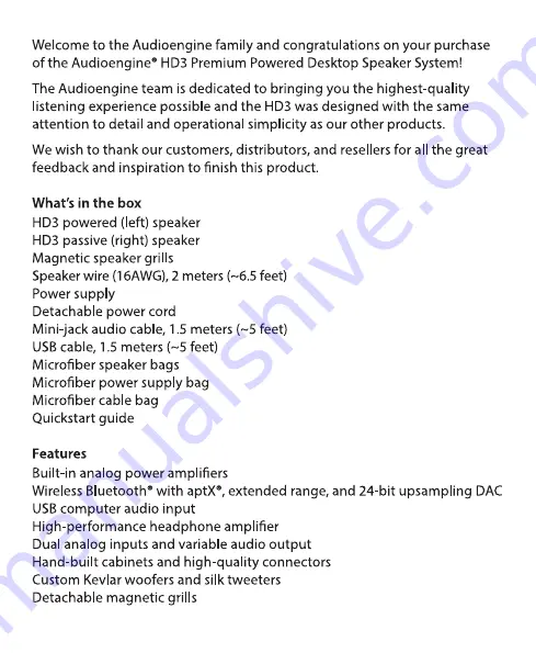 AudioEngine HD Series Quick Start Manual Download Page 2