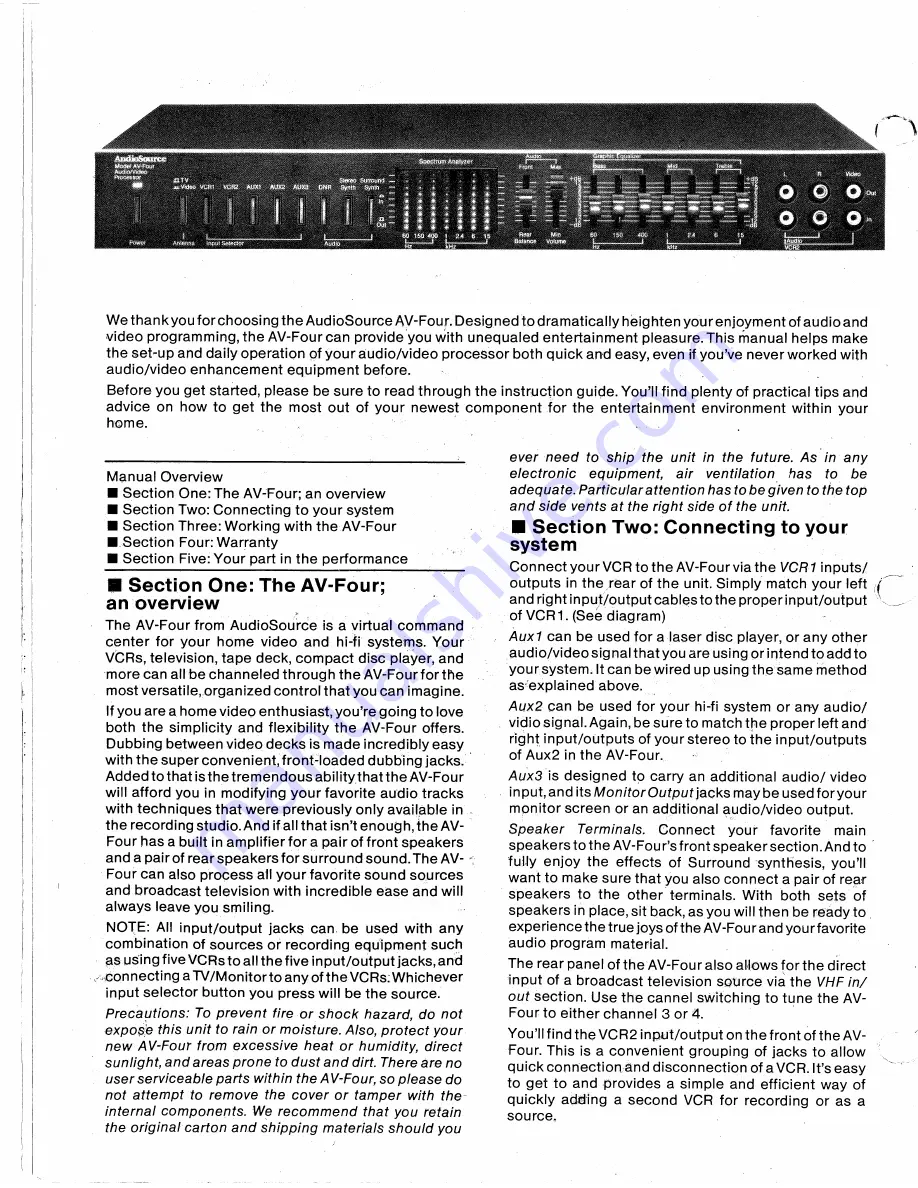 AudioSource AV-FOUR Owner'S Manual Download Page 2