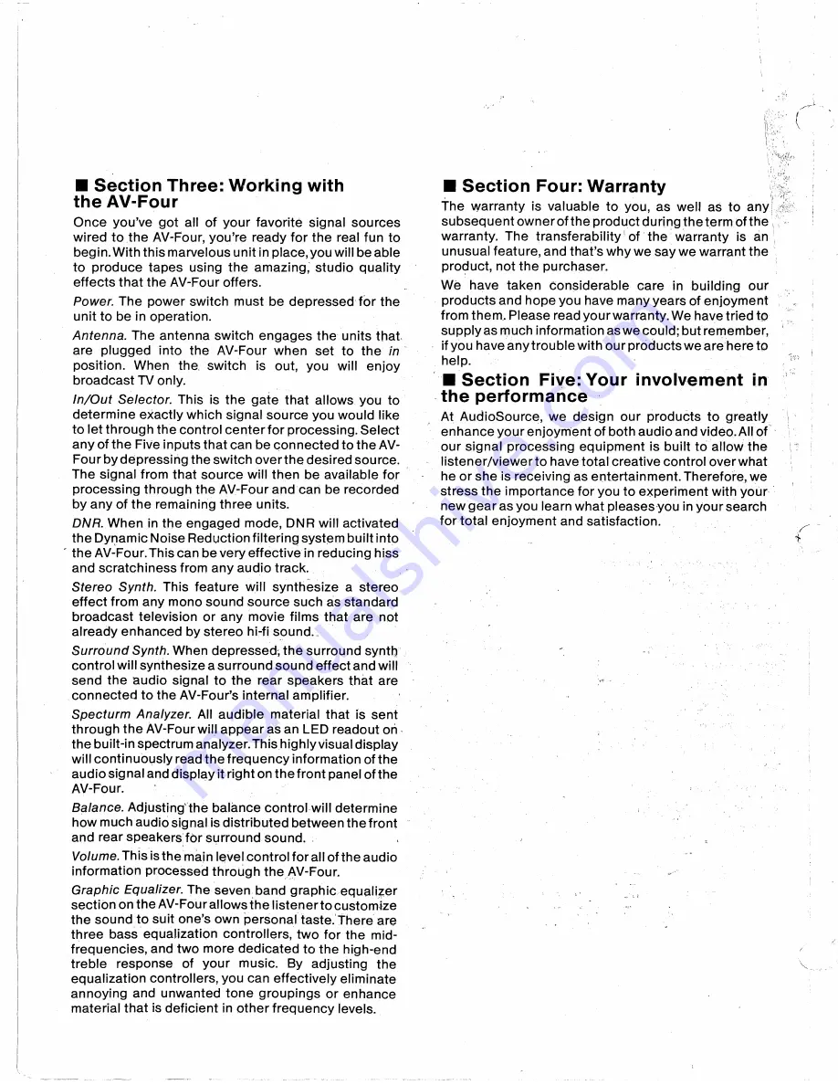 AudioSource AV-FOUR Owner'S Manual Download Page 3