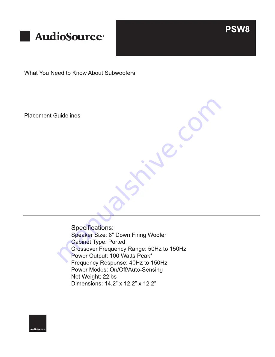 AudioSource PSW8 Owner'S Manual Download Page 3