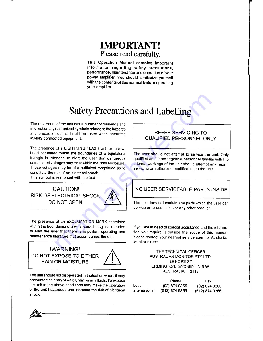 AUSTRALIAN MONITOR CONTRACTOR Operation Manual Download Page 2