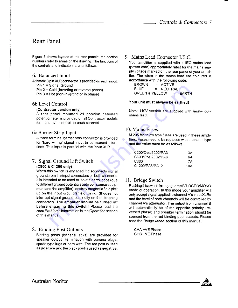 AUSTRALIAN MONITOR CONTRACTOR Operation Manual Download Page 7