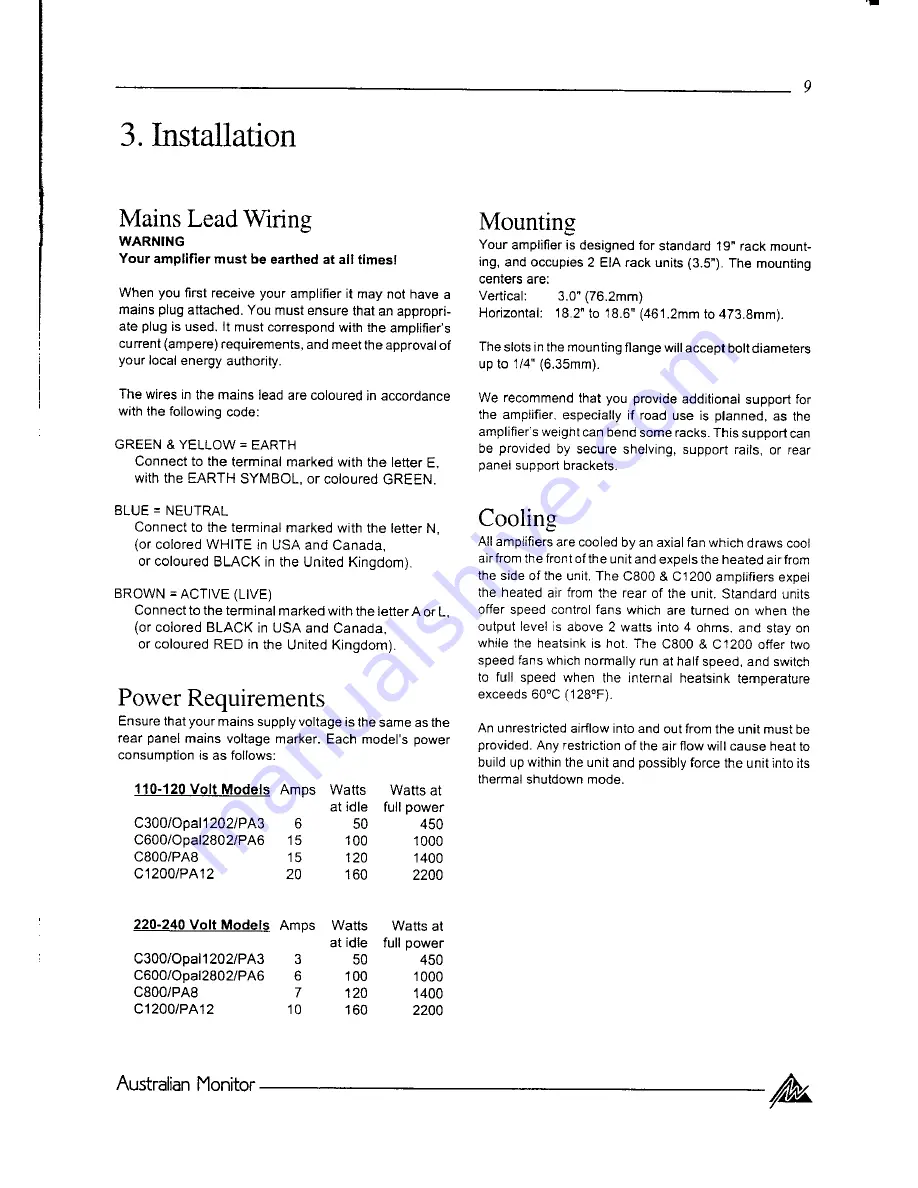 AUSTRALIAN MONITOR CONTRACTOR Operation Manual Download Page 9