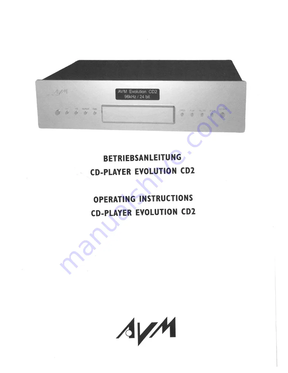 AVM EVOLUTION CD2 Operating Instructions Manual Download Page 1