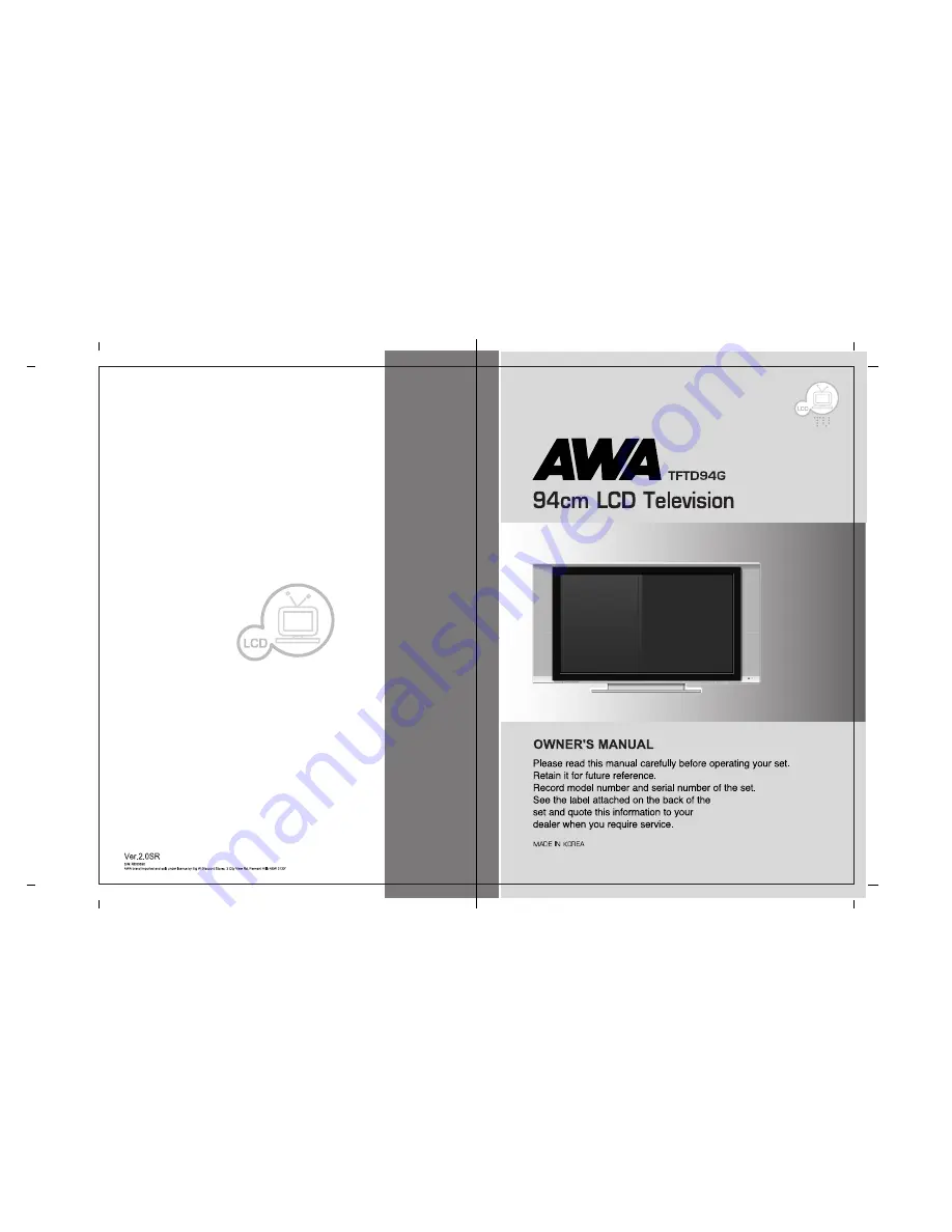 AWA TFTD94G Owner'S Manual Download Page 1