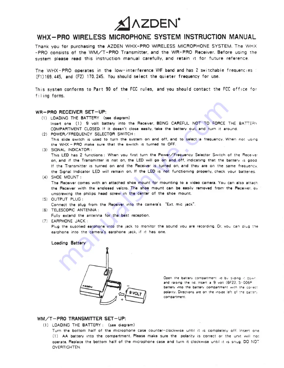 Azden WHX-PRO Instruction Manual Download Page 1