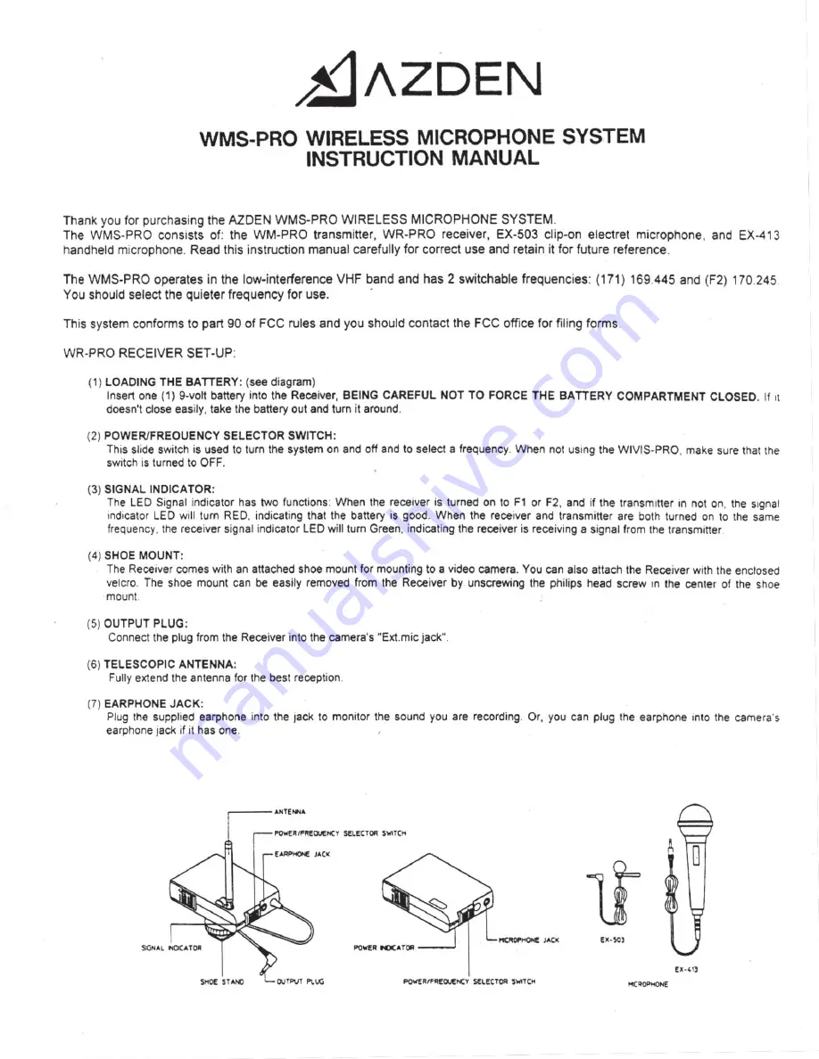 Azden WMS-PRO Instruction Manual Download Page 1