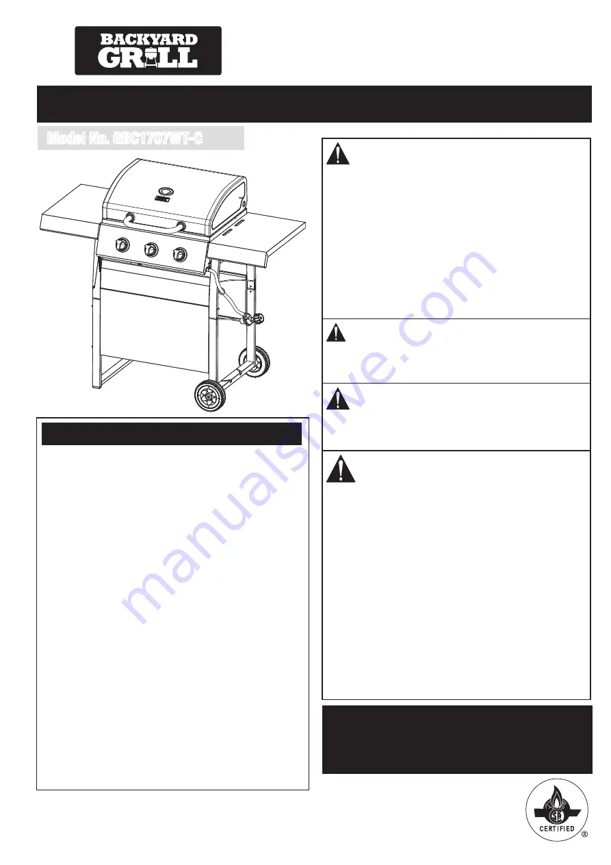 Backyard GBC1707WT-C Скачать руководство пользователя страница 1