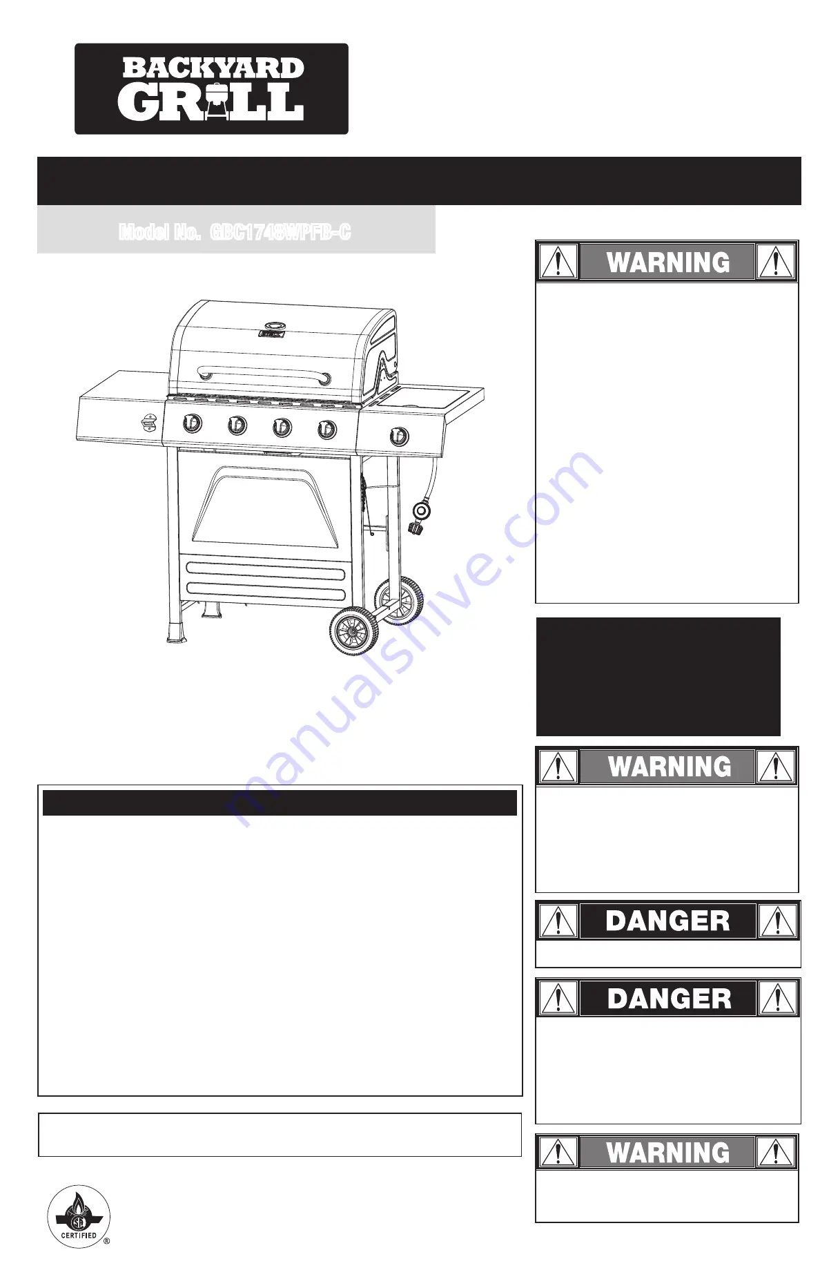 Backyard GBC1748WPFB-C Owner'S Manual Download Page 1