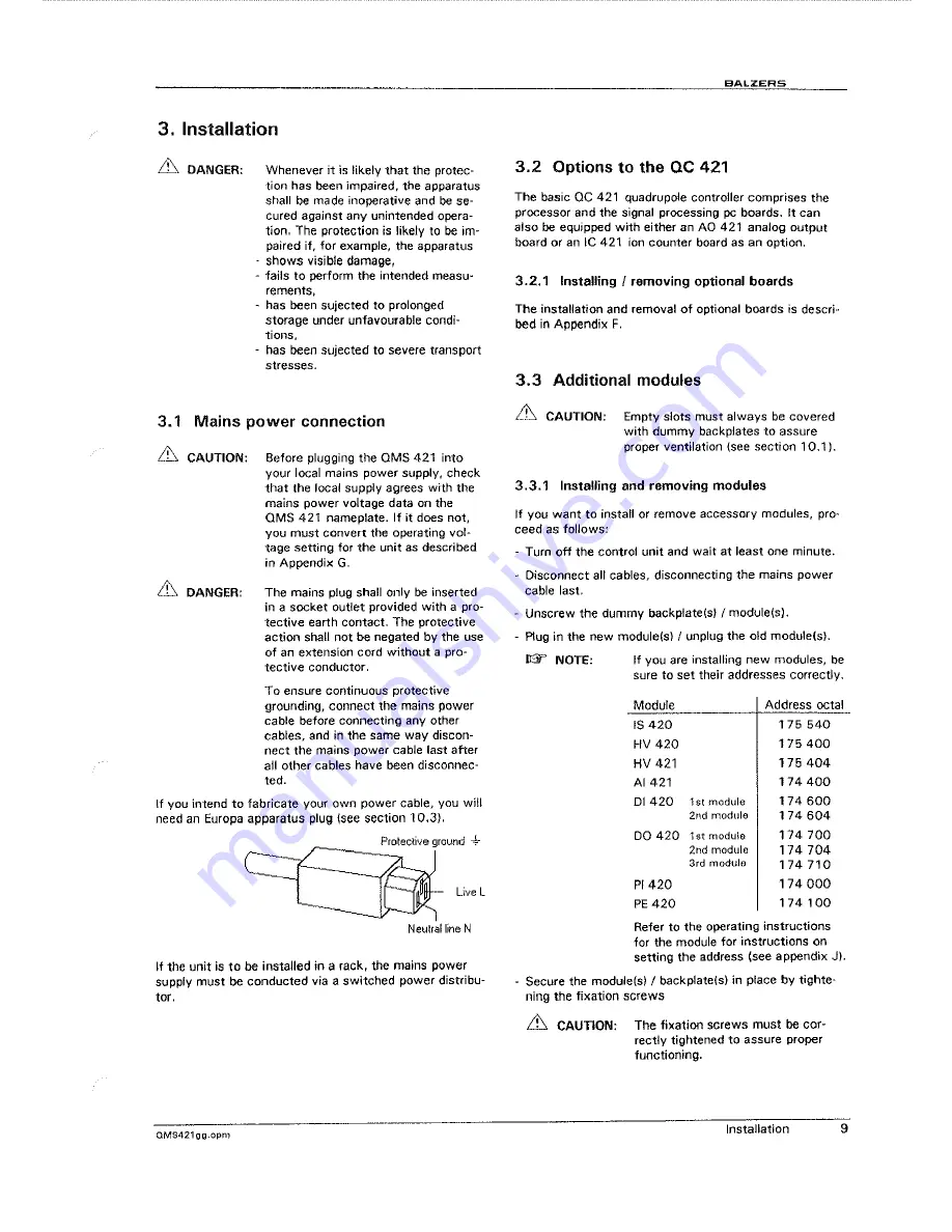 Balzers QMG421 Operating Instructions Manual Download Page 9