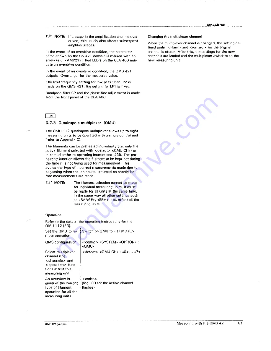 Balzers QMG421 Operating Instructions Manual Download Page 79