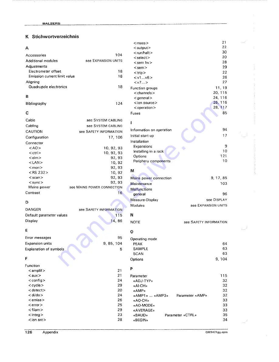 Balzers QMG421 Operating Instructions Manual Download Page 122