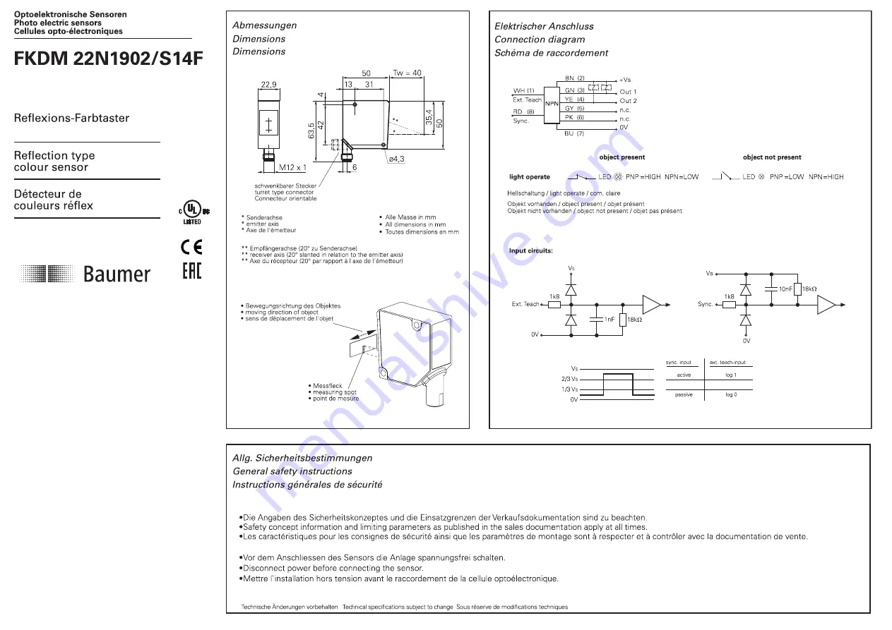 Baumer FKDM 22N1902/S14F Скачать руководство пользователя страница 1