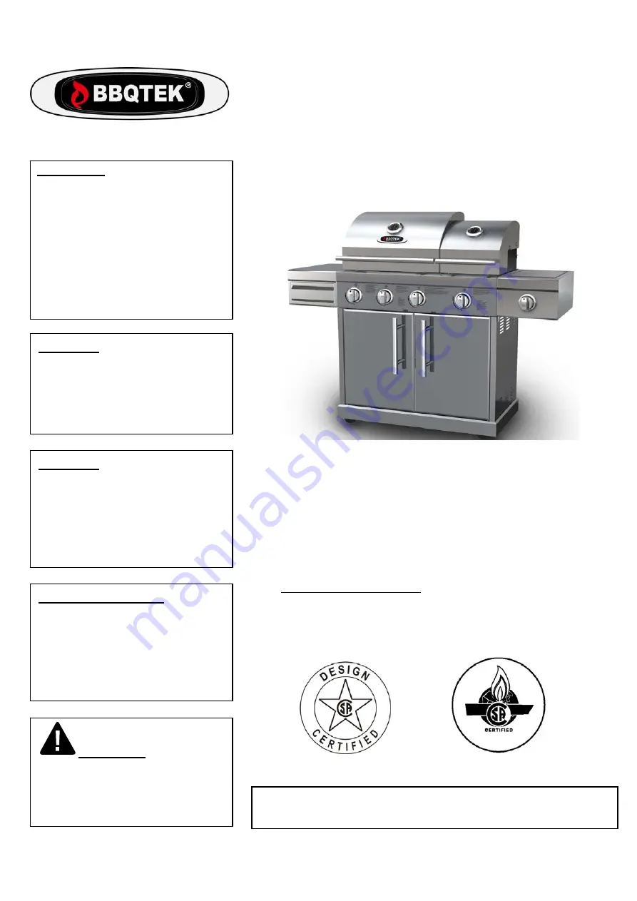 BBQ SSS3416TBS Owner'S Manual Download Page 1