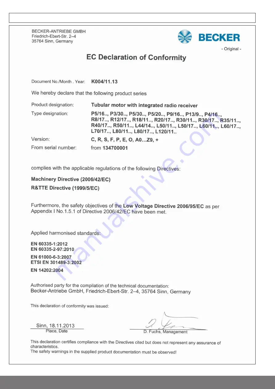 Becker L120/11C PSF Assembly And Operating Instructions Manual Download Page 22