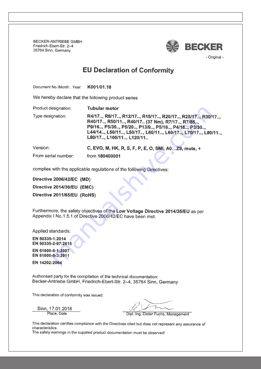 Becker L60/11 C SE+ K8 Assembly And Operating Instructions Manual Download Page 18