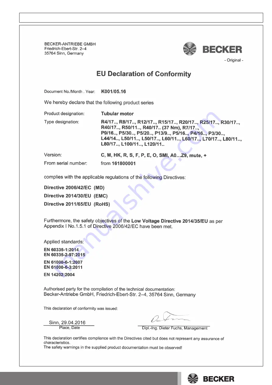 Becker R12 17C PR+ Assembly And Operating Instructions Manual Download Page 21