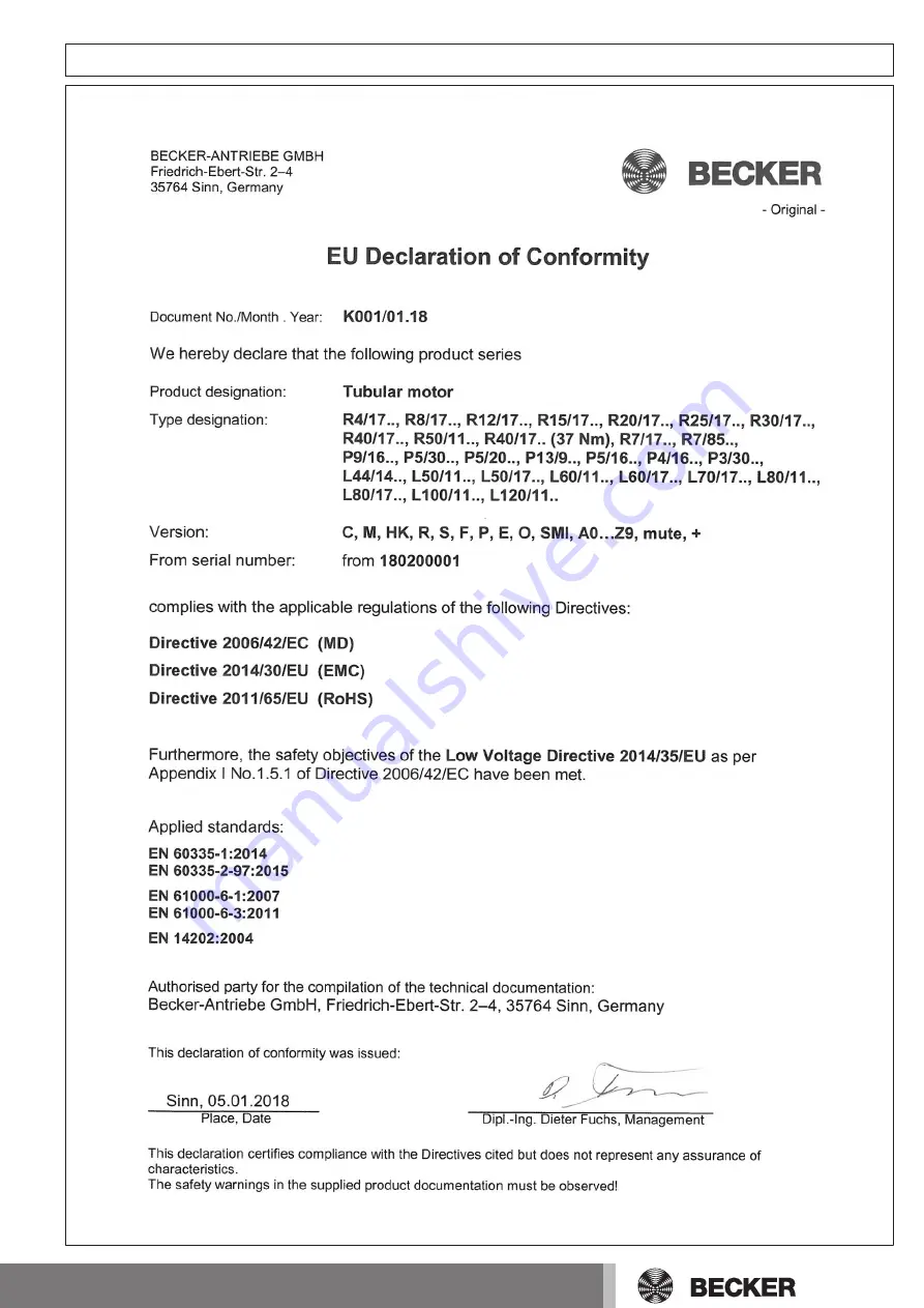 Becker R7/17M Assembly And Operating Instructions Manual Download Page 13