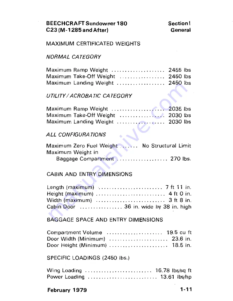 Beechcraft C23 SUNDOWNER 180 Pilot Operating Handbook Download Page 27