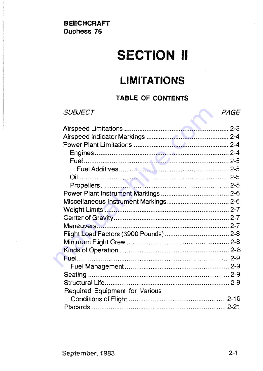 Beechcraft Duchess 76 Pilot'S Operating Handbook And Faa Approved Airplane Flight Manual Download Page 31