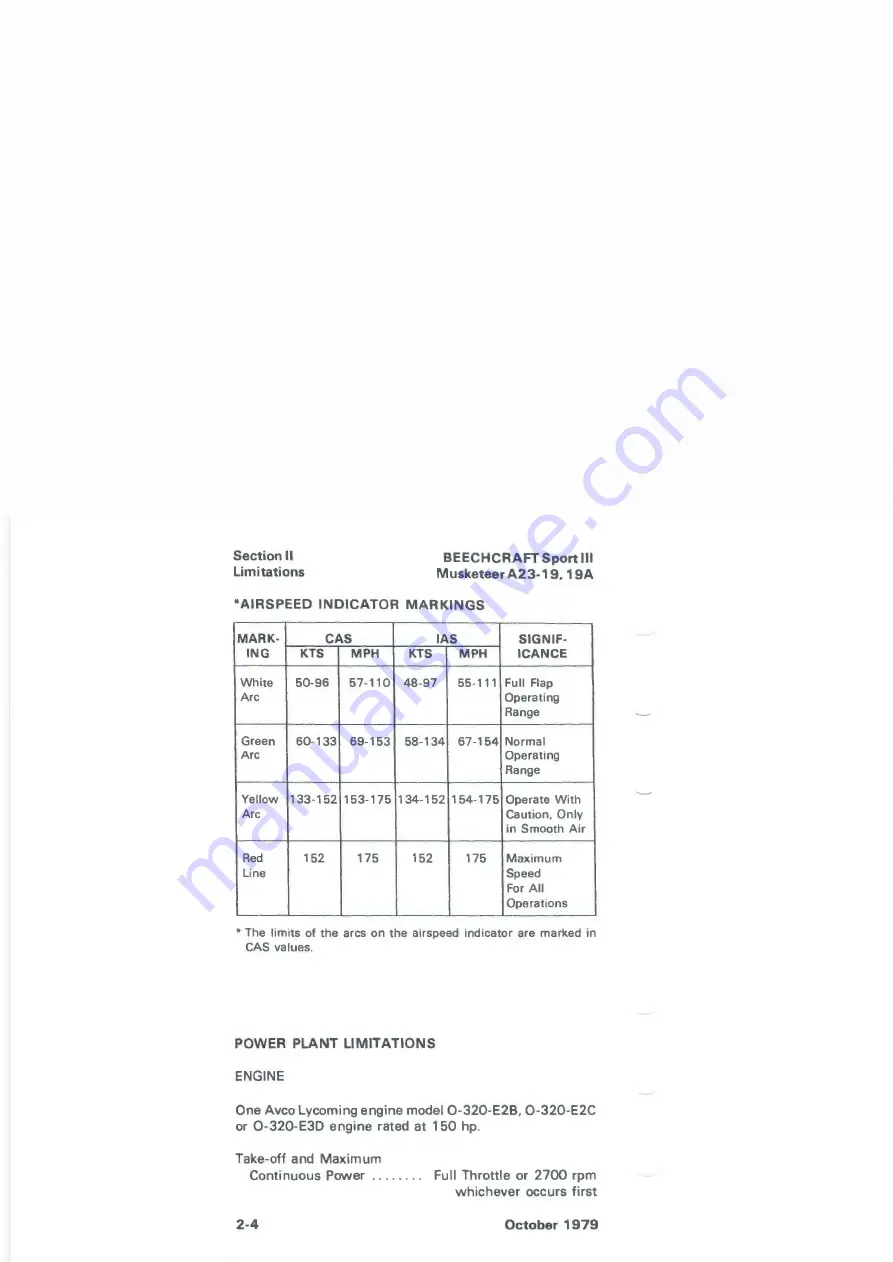 Beechcraft Musketeer Sport III A23-19 Pilot Operating Handbook Download Page 36