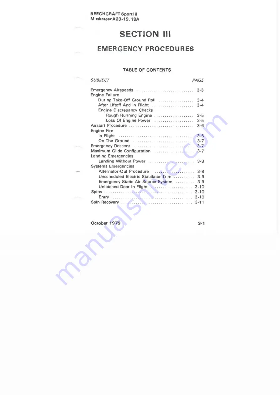 Beechcraft Musketeer Sport III A23-19 Pilot Operating Handbook Download Page 65