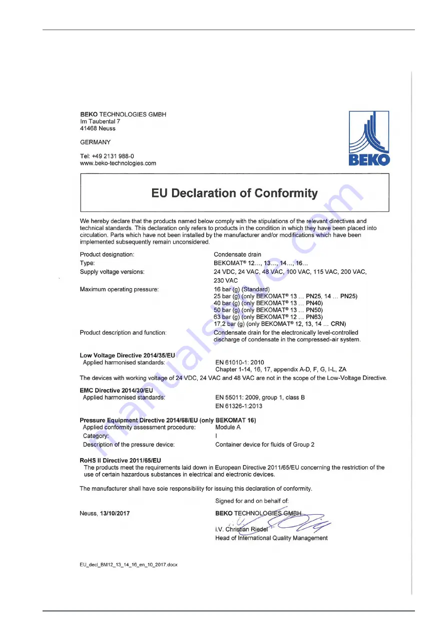 Beko BEKOMAT 12i Original Installation And Operation Manual Download Page 75