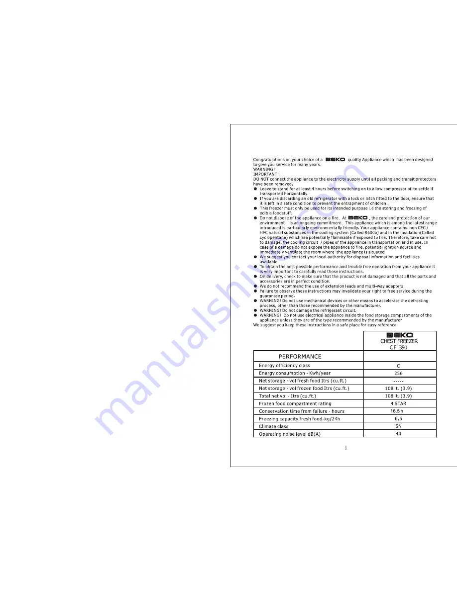 Beko CF-390 Operating Instructions Manual Download Page 2