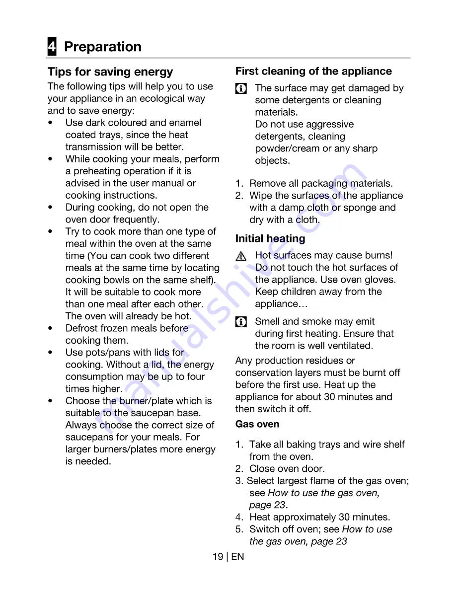 Beko Cook68TGK Double Cavity User Manual Download Page 19