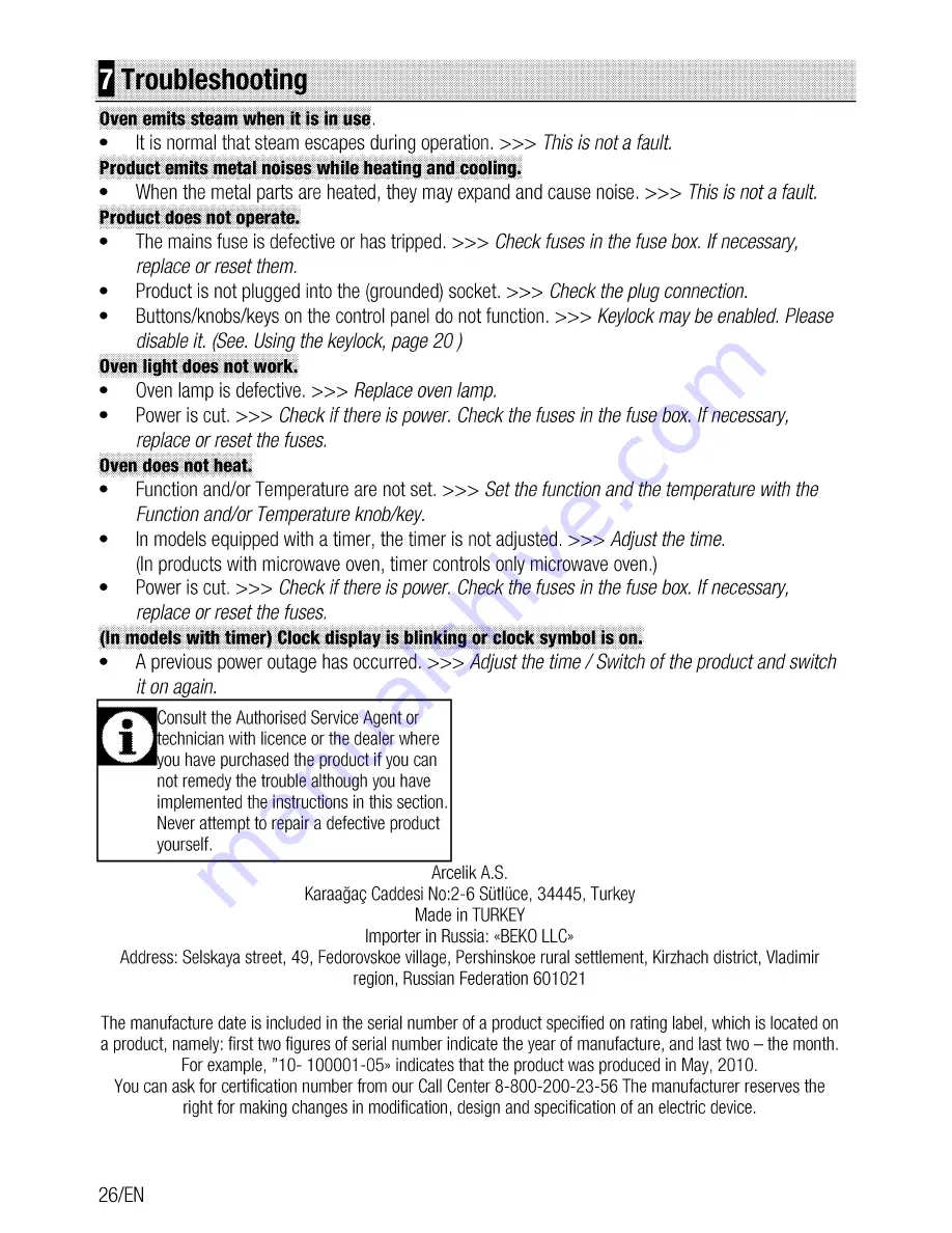 Beko FSE 24300 User Manual Download Page 26