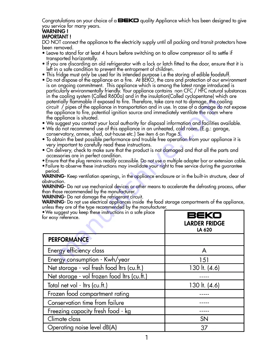 Beko LA 620 Manual Download Page 3