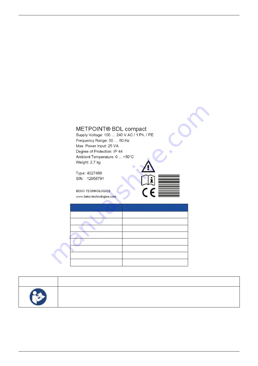 Beko METPOINT BDL compact Installation And Operating Manual Download Page 8