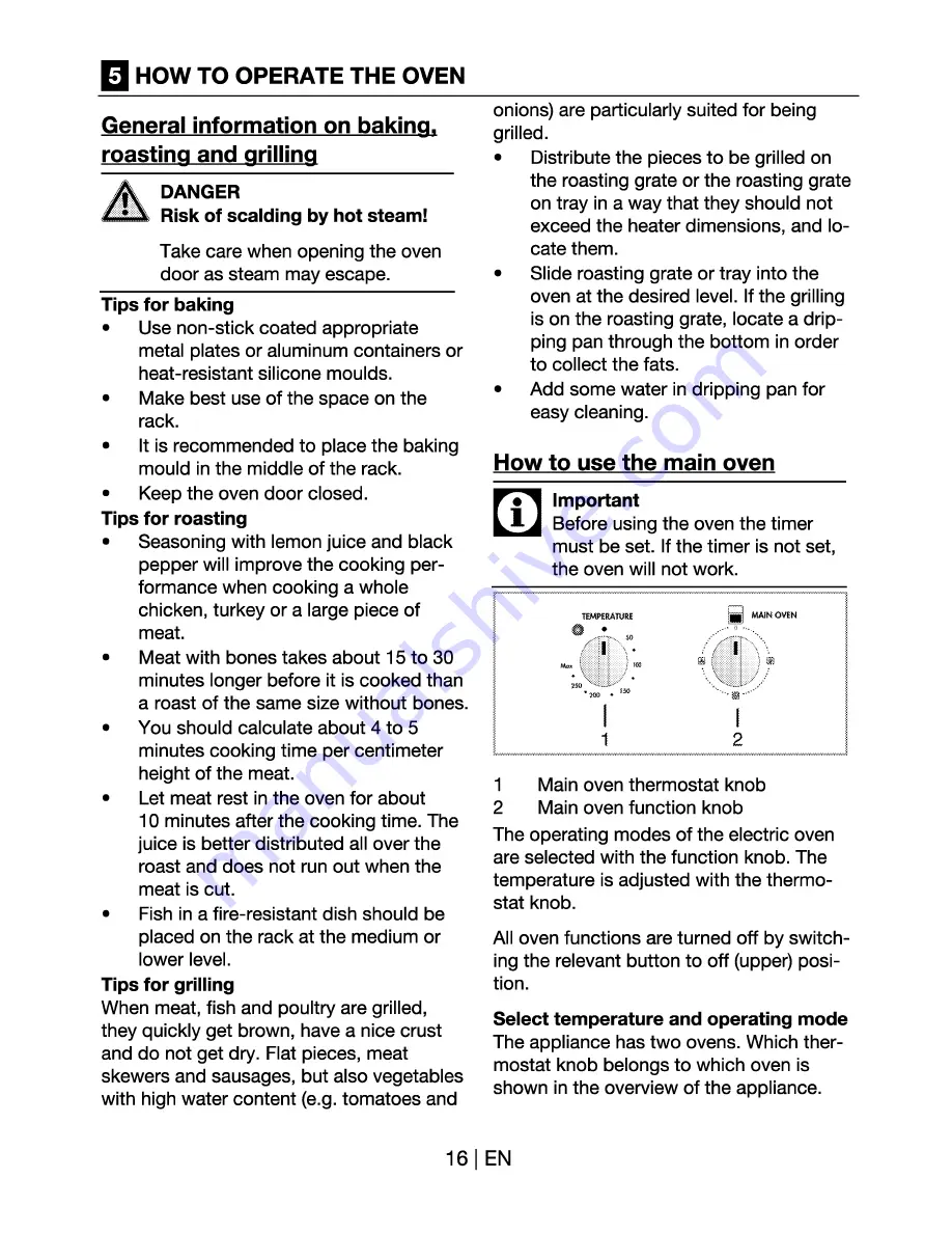 Beko OTF 12300 X Operating Instructions Manual Download Page 16