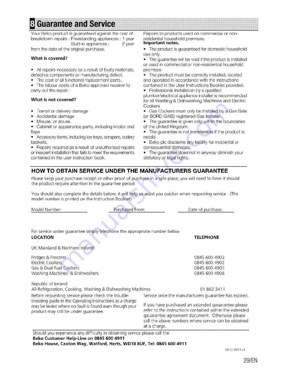 Beko QOM243B User Manual Download Page 29