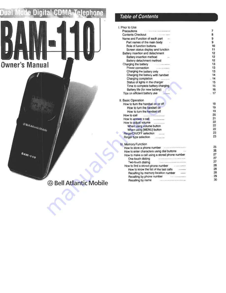 Bell Atlantic Mobile BAM-110 Owner'S Manual Download Page 1