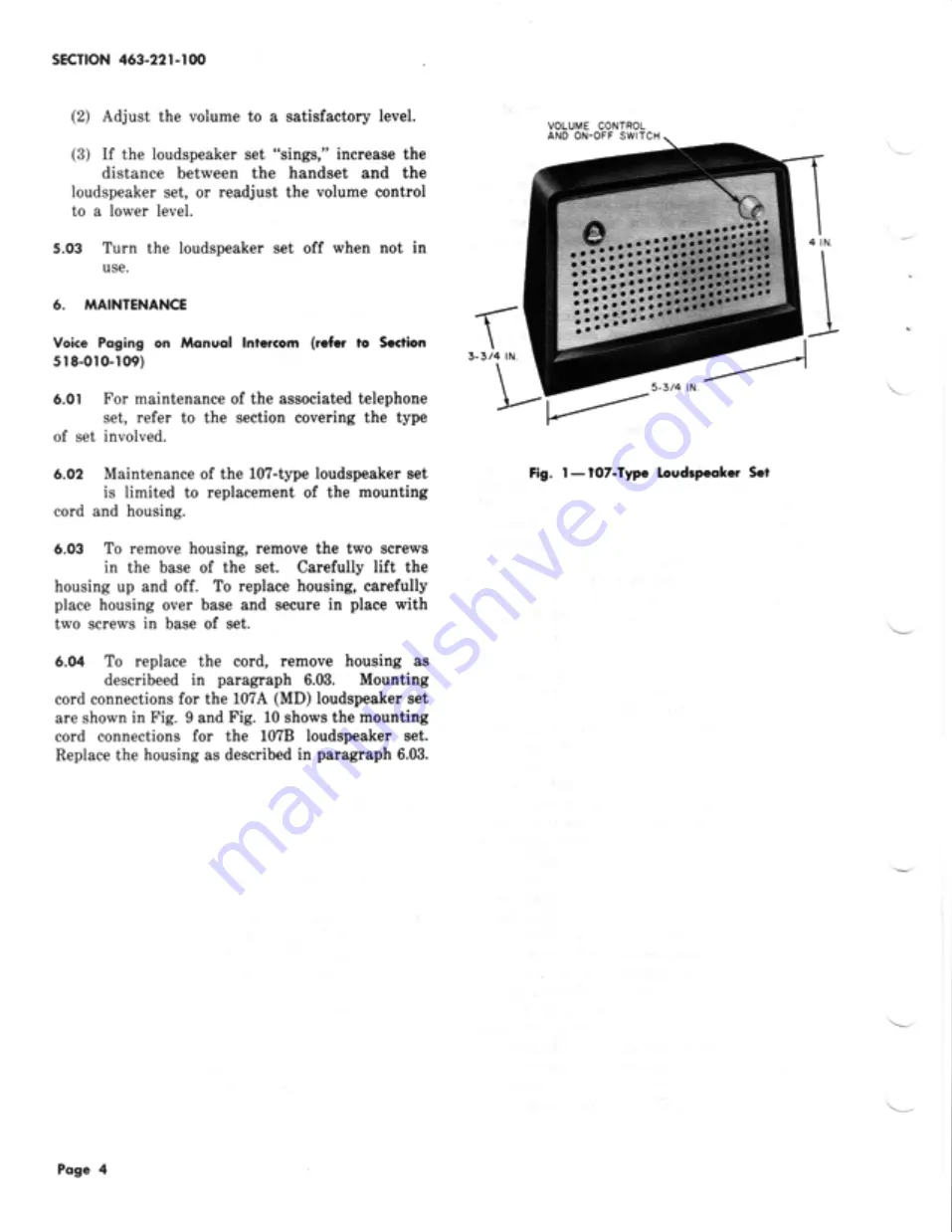 Bell System Practices SPOKESMAN 107 Series Manual Download Page 4