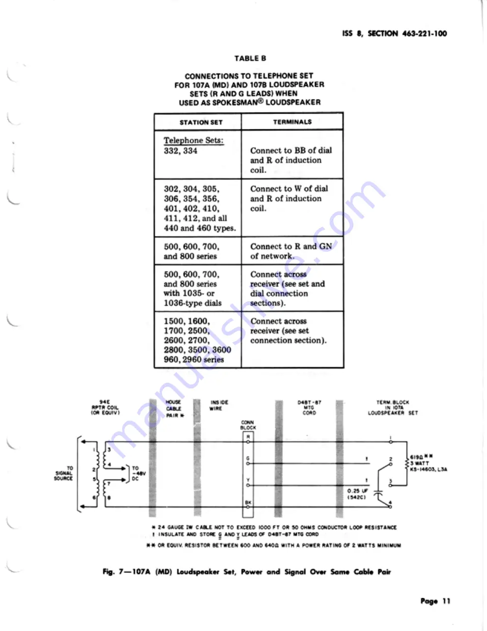 Bell System Practices SPOKESMAN 107 Series Manual Download Page 11