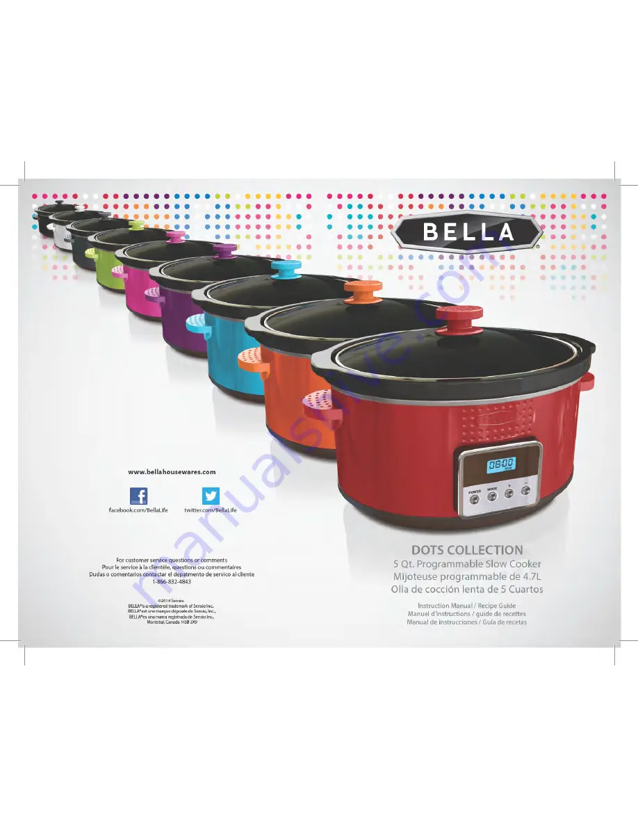 Bella 5Qt. Programmable Slow Cooker Instruction Manual Download Page 1