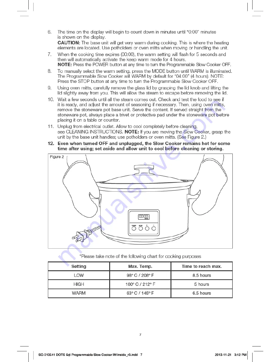 Bella 5Qt. Programmable Slow Cooker Instruction Manual Download Page 8