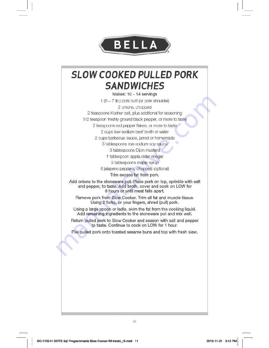 Bella 5Qt. Programmable Slow Cooker Instruction Manual Download Page 12