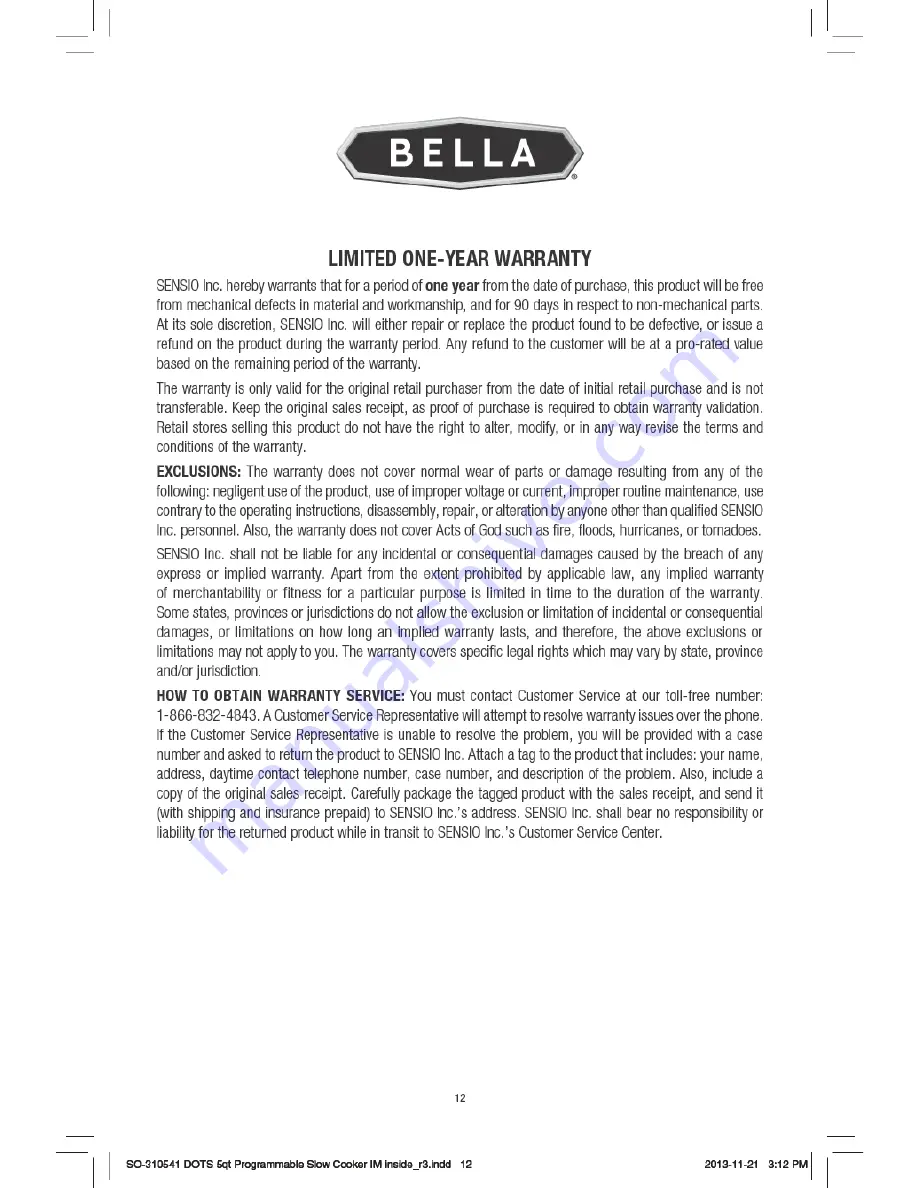 Bella 5Qt. Programmable Slow Cooker Instruction Manual Download Page 13