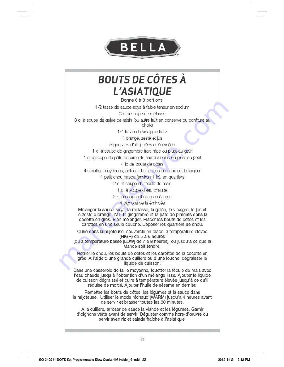 Bella 5Qt. Programmable Slow Cooker Instruction Manual Download Page 23