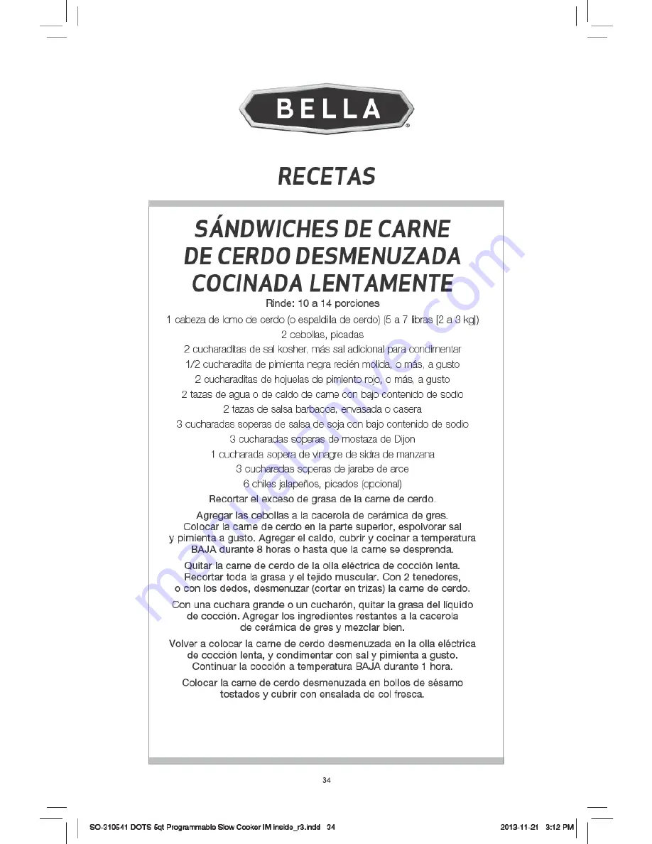 Bella 5Qt. Programmable Slow Cooker Instruction Manual Download Page 35